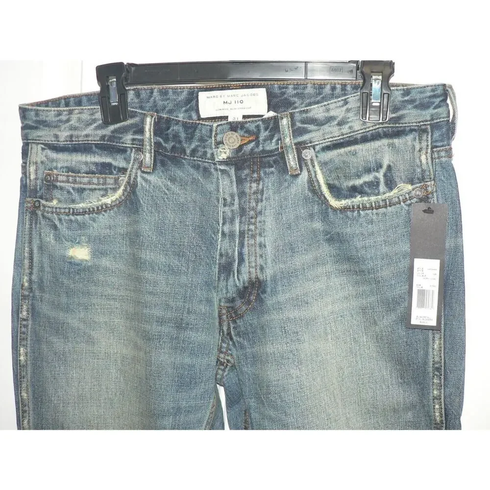 Marc by Marc Jacobs Men's Low Rise Slim Straight Jeans in Worn Indigo 31x34 $228